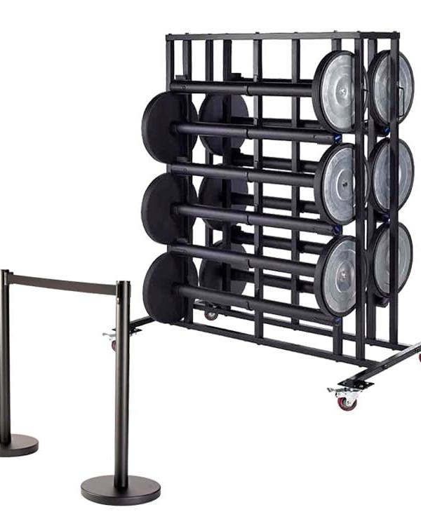 Set van 12 inox afzetpalen met transporttrolley