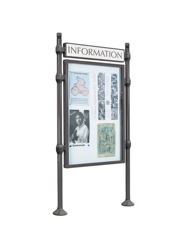 Vrijstaand informatiepaneel met vitrine