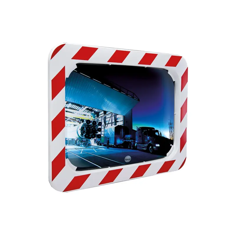 Verkeersspiegel met rood-wit kader