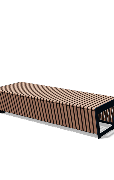 Driezitbank zonder rugleuning in hout en staal (1,8 m, frontlamellen, variant A)