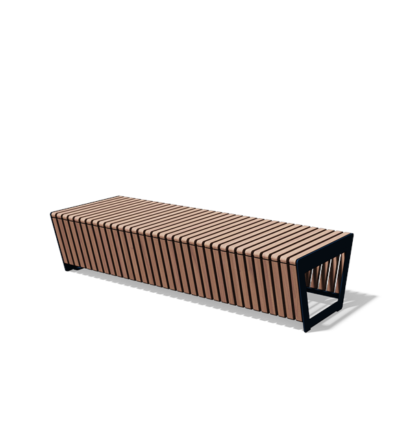 Driezitbank zonder rugleuning in hout en staal (1,8 m, frontlamellen, variant A)