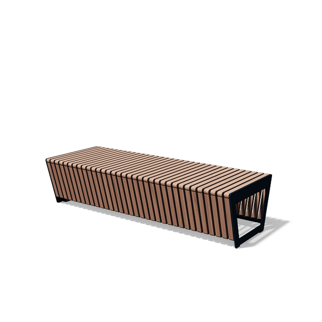 Driezitbank zonder rugleuning in hout en staal (1,8 m, frontlamellen, variant A)