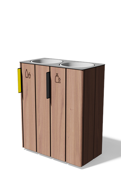Vierkante afvalbak gescheiden inzameling 2×38 l in hout en staal