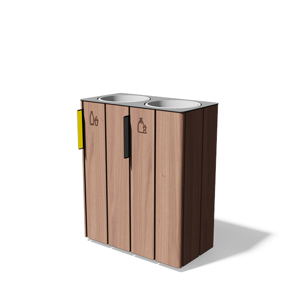 Vierkante afvalbak gescheiden inzameling 2×38 l in hout en staal