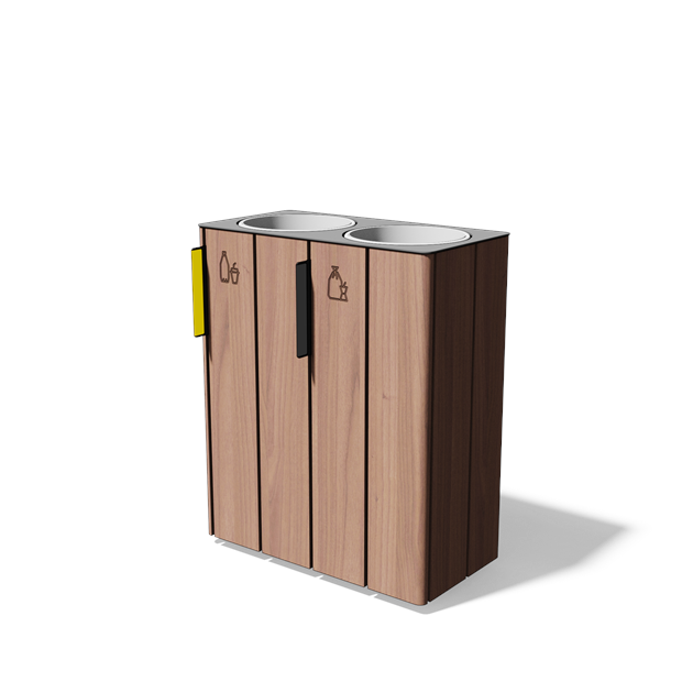 Vierkante afvalbak gescheiden inzameling 2×38 l in hout en staal