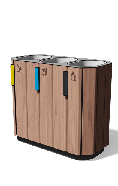 Afvalbak gescheiden inzameling 3×61 l in hout en staal
