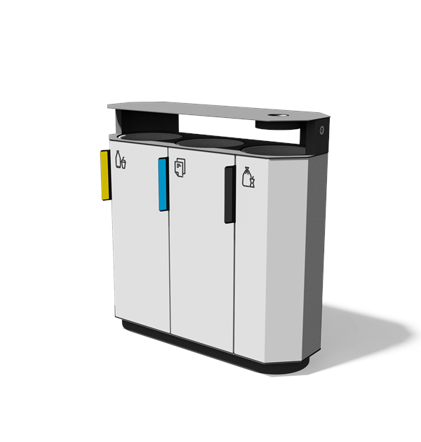 Afvalbak gescheiden inzameling 3×38 l met composietbekleding, regenkap en asbak