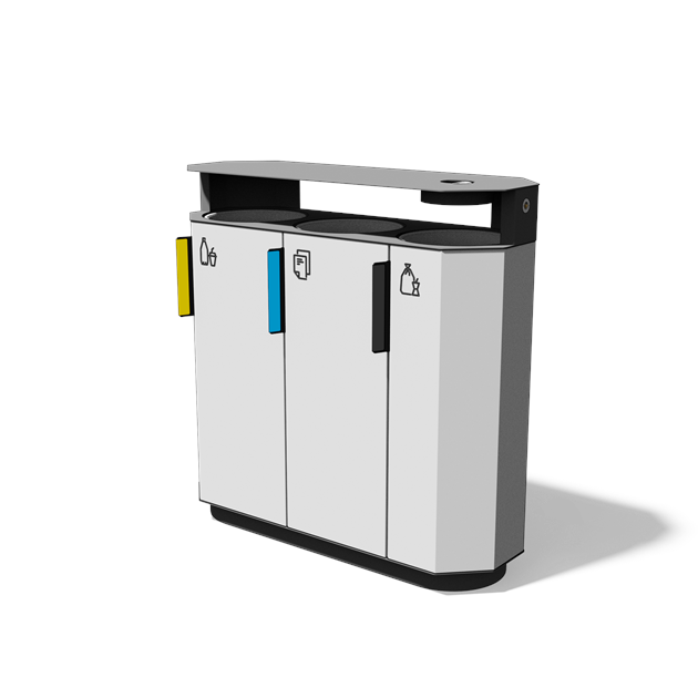 Afvalbak gescheiden inzameling 3×38 l met composietbekleding, regenkap en asbak