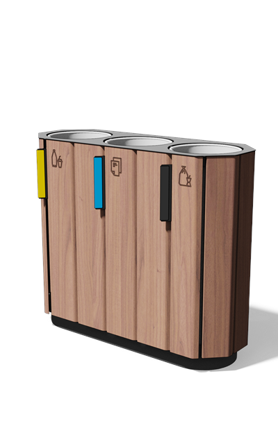 Afvalbak gescheiden inzameling 3×38 l in hout en staal