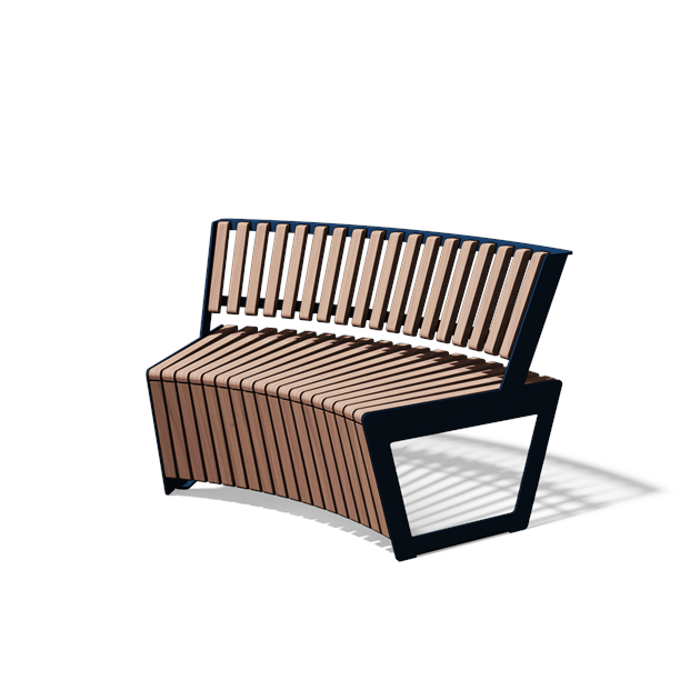 Gebogen tweezitbank met rugleuning in hout en staal (R1000, frontlamellen, variant D)