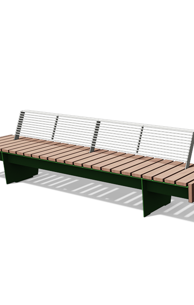 Brede ligbank met houten rugleuning in hout en staal (3 m)