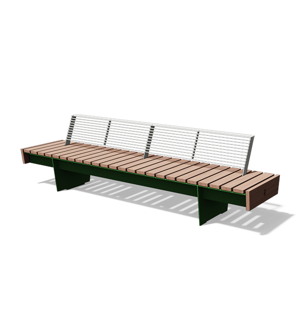 Brede ligbank met houten rugleuning in hout en staal (3 m)