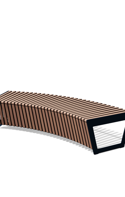 Gebogen driezitbank zonder rugleuning in hout en staal (R2000, frontlamellen, variant C)