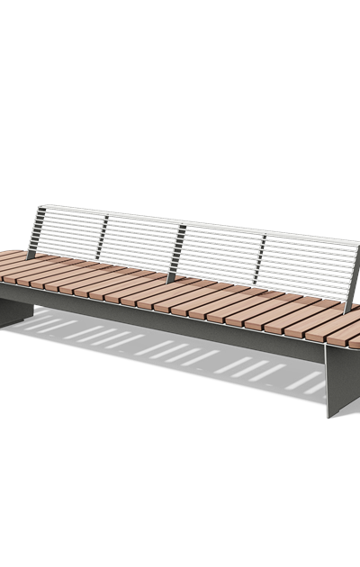 Afgeronde ligbank met houten rugleuning in hout en staal (3 m)