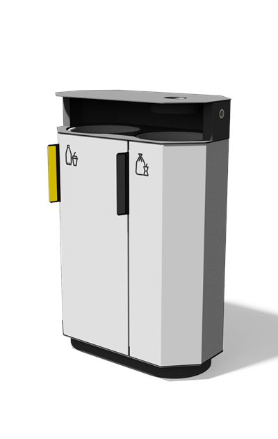 Afvalbak gescheiden inzameling 2×38 l met composietbekleding, regenkap en asbak