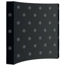 Plooibare stand met gebogen textielwand