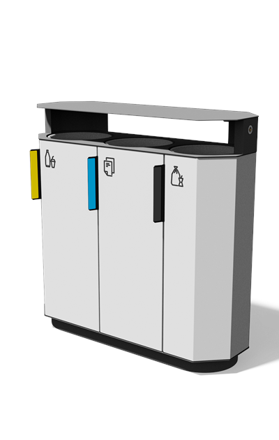 Afvalbak gescheiden inzameling 3×38 l met composietbekleding en regenkap