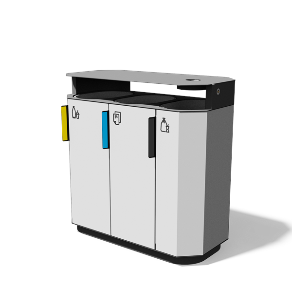 Afvalbak gescheiden inzameling 3×61 l met composietbekleding, regenkap en asbak
