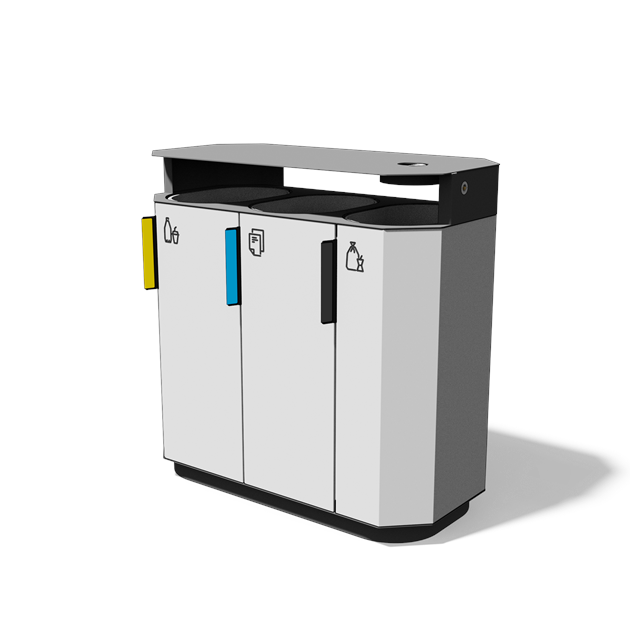 Afvalbak gescheiden inzameling 3×61 l met composietbekleding, regenkap en asbak