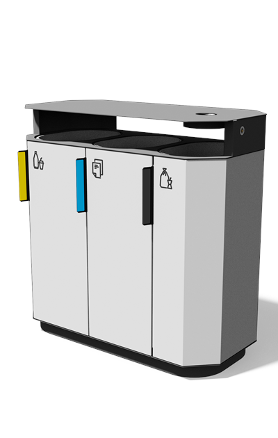 Afvalbak gescheiden inzameling 3×61 l met composietbekleding, regenkap en asbak