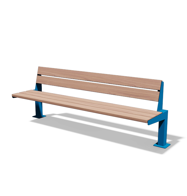 Zitbank met rugleuning in hout en staal (2,15 m, variant B)