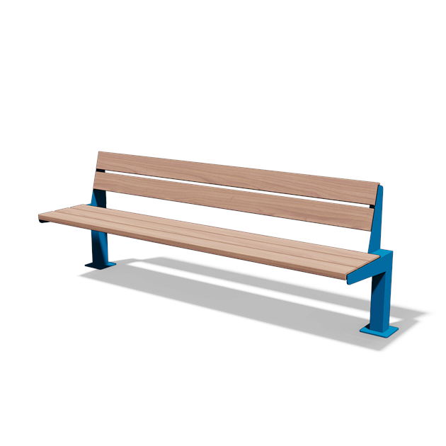 Zitbank met rugleuning in hout en staal (2,15 m, variant B)