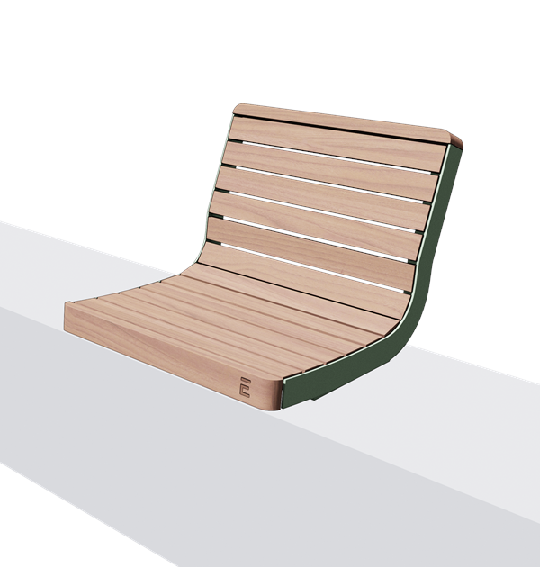 Wandbank met rugleuning in hout en staal (0,7 m, gewelfd)