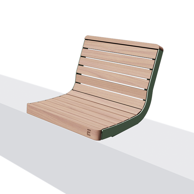 Wandbank met rugleuning in hout en staal (0,7 m, gewelfd)