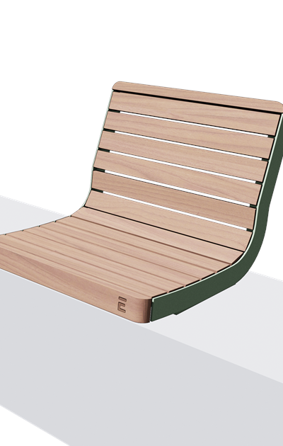 Wandbank met rugleuning in hout en staal (0,7 m, gewelfd)