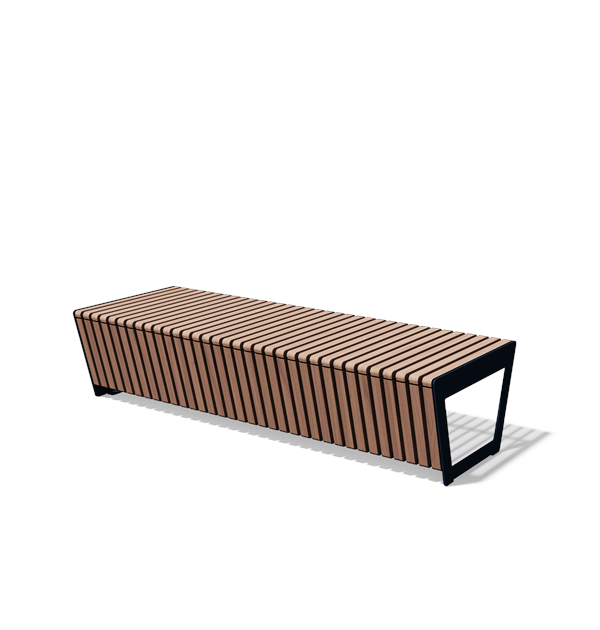 Driezitbank zonder rugleuning in hout en staal (1,8 m, frontlamellen, variant B)