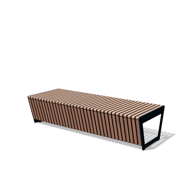 Driezitbank zonder rugleuning in hout en staal (1,8 m, frontlamellen, variant B)