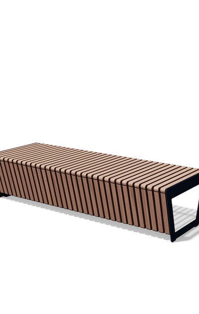 Driezitbank zonder rugleuning in hout en staal (1,8 m, frontlamellen, variant B)