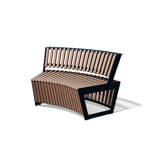 Gebogen tweezitbank met rugleuning in hout en staal (R1000, frontlamellen, variant C)