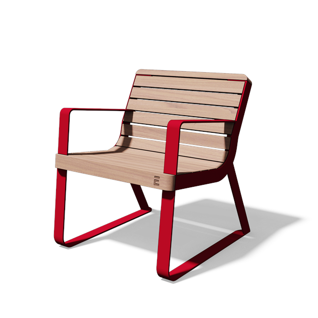 Fauteuil met armleuningen in hout en staal (gewelfd)