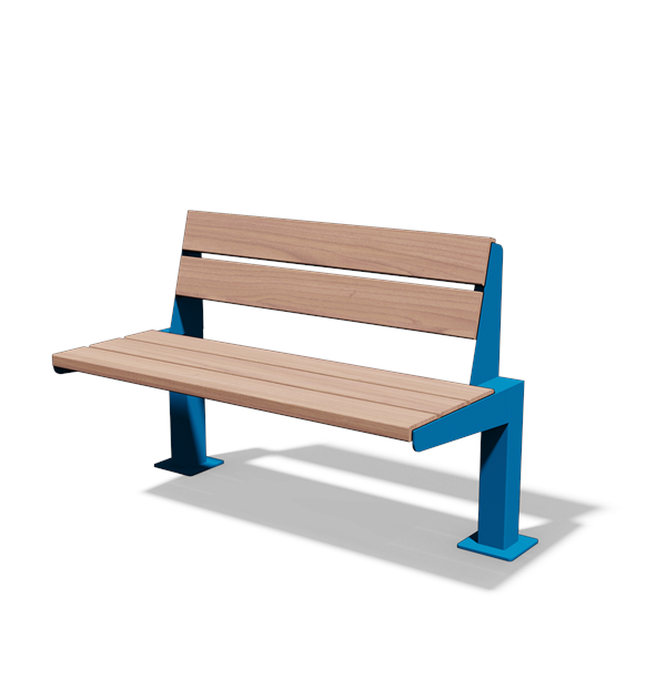 Zitbank met rugleuning in hout en staal (1,15 m, variant B)