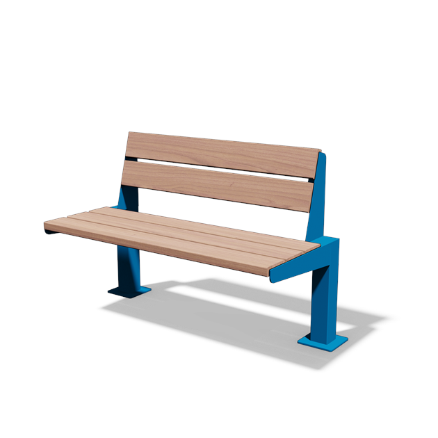 Zitbank met rugleuning in hout en staal (1,15 m, variant B)