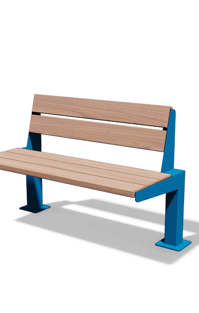 Zitbank met rugleuning in hout en staal (1,15 m, variant B)