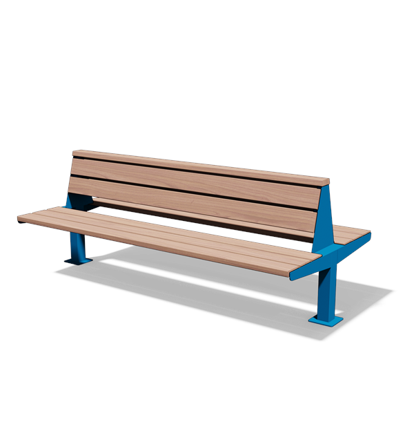 Dubbelzijdige zitbank met rugleuning in hout en staal (2,15 m, variant B)
