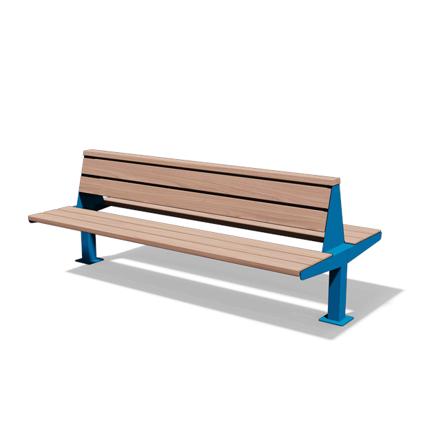 Dubbelzijdige zitbank met rugleuning in hout en staal (2,15 m, variant B)
