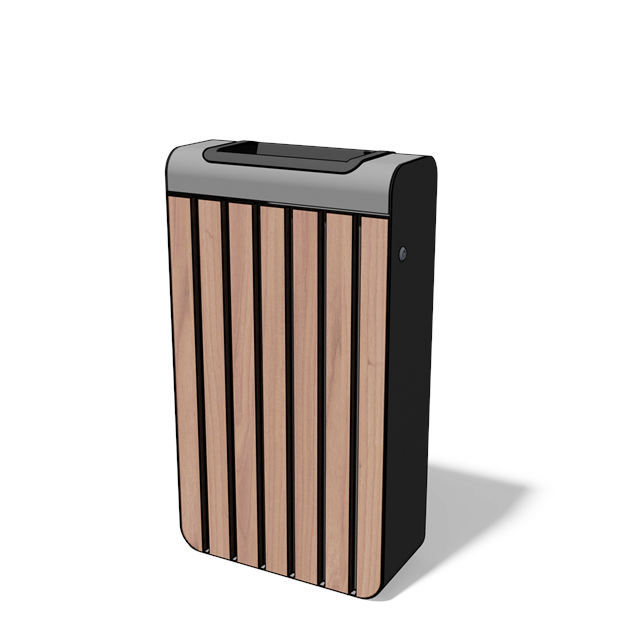 Afvalbak met ononderbroken front in hout en staal (60 l)