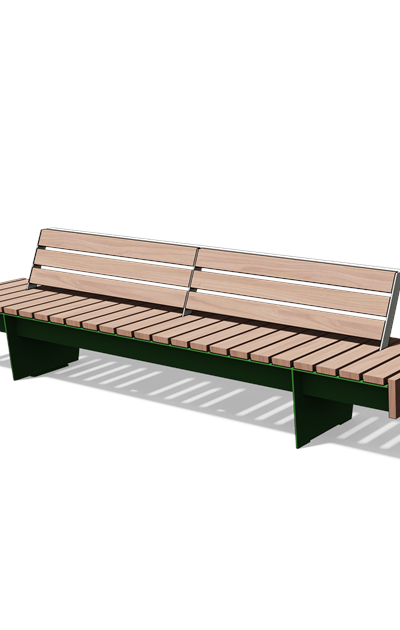 Brede ligbank met stalen rugleuning in hout en staal (3 m)