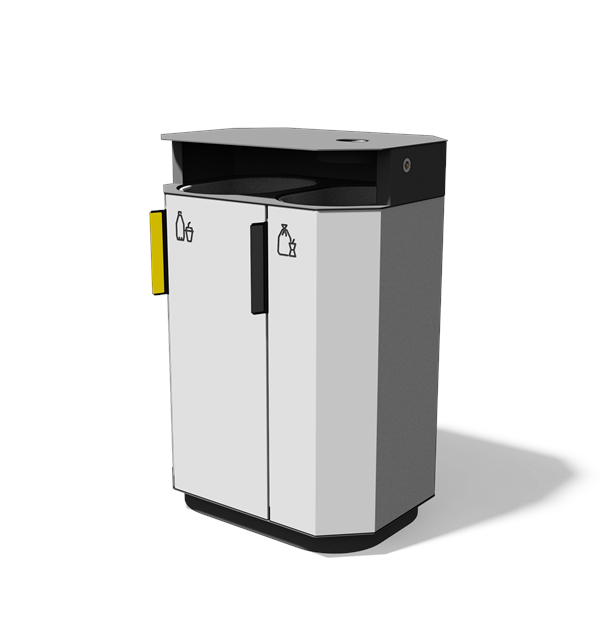 Afvalbak gescheiden inzameling 2×61 l met composietbekleding, regenkap en asbak