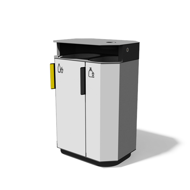 Afvalbak gescheiden inzameling 2×61 l met composietbekleding, regenkap en asbak
