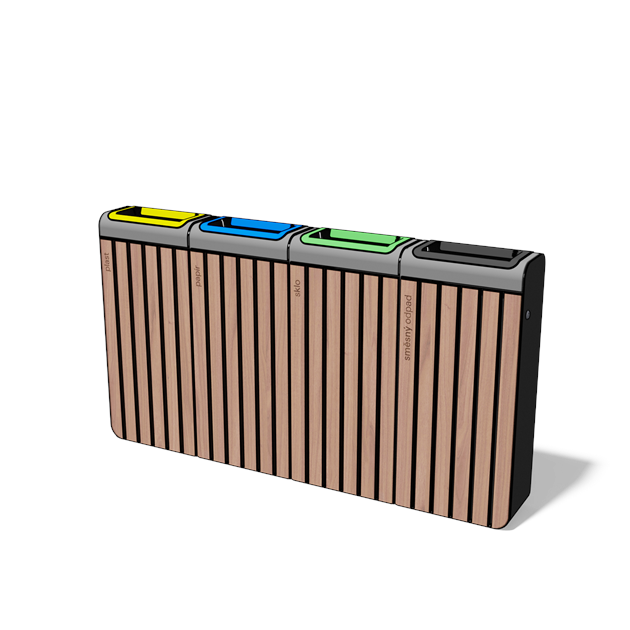 Afvalbak gescheiden inzameling 4×45 l in hout en staal met ononderbroken front