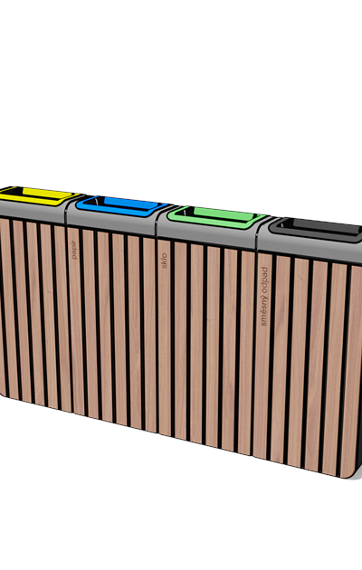 Afvalbak gescheiden inzameling 4×45 l in hout en staal met ononderbroken front