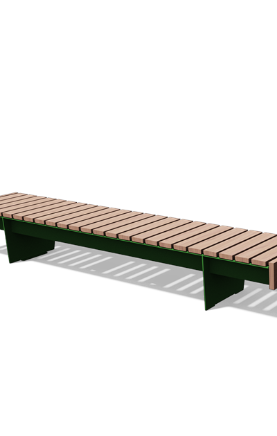 Brede ligbank zonder rugleuning in hout en staal (3 m)