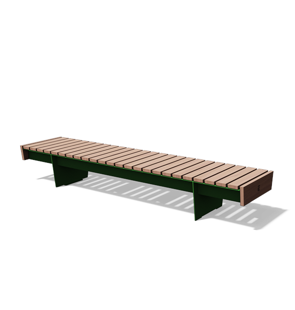 Brede ligbank zonder rugleuning in hout en staal (3 m)