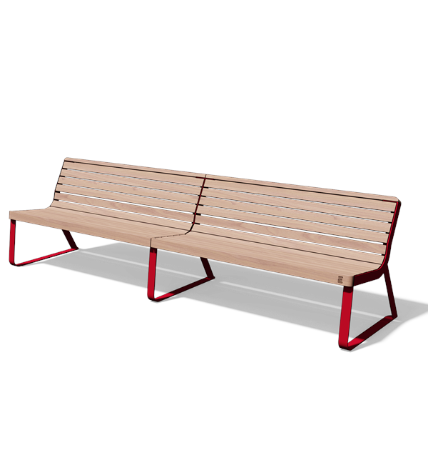 Zitbank met rugleuning in hout en staal (3 m, gewelfd)