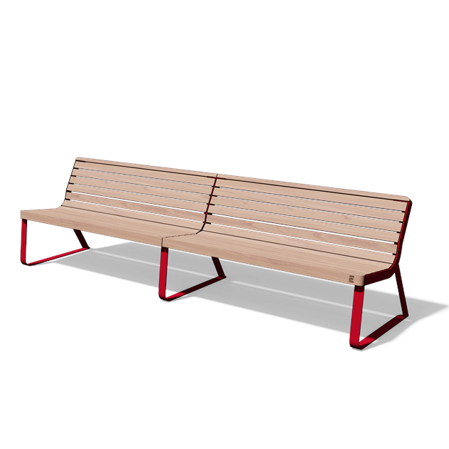 Zitbank met rugleuning in hout en staal (3 m, gewelfd)