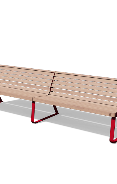 Zitbank met rugleuning in hout en staal (3 m, gewelfd)